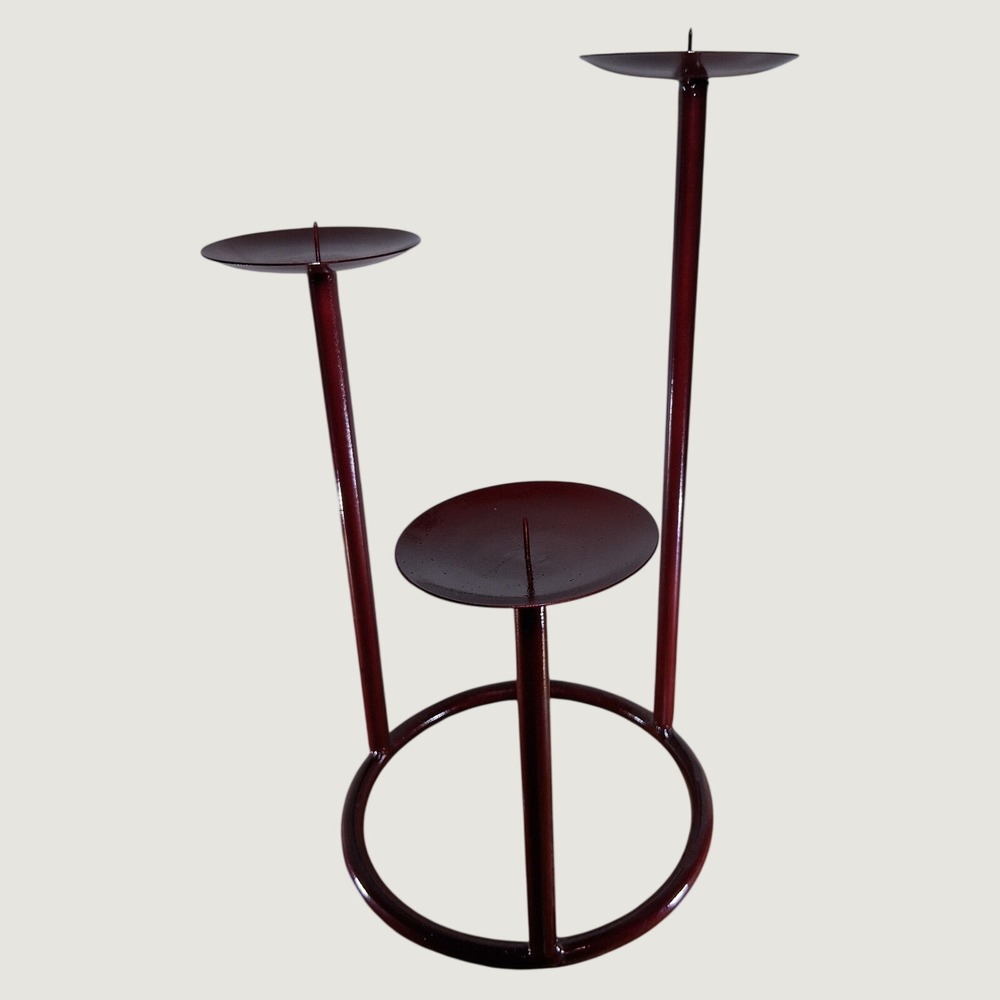Vintage Modern Burgundy Red Metal 3 Tier Pillar Candle Holder Centerpiece 15.5"